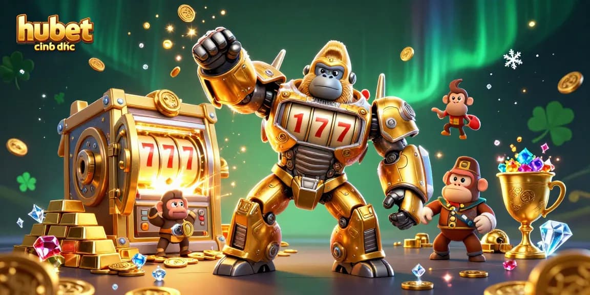 Engage with hubet chính thức as the golden gorilla mech unleashes a treasure-filled casino adventure!