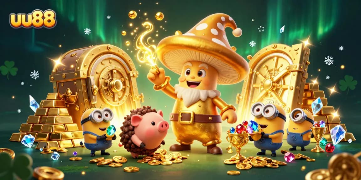 uu88 wizard and treasure-filled gaming scene showcasing magical wealth.