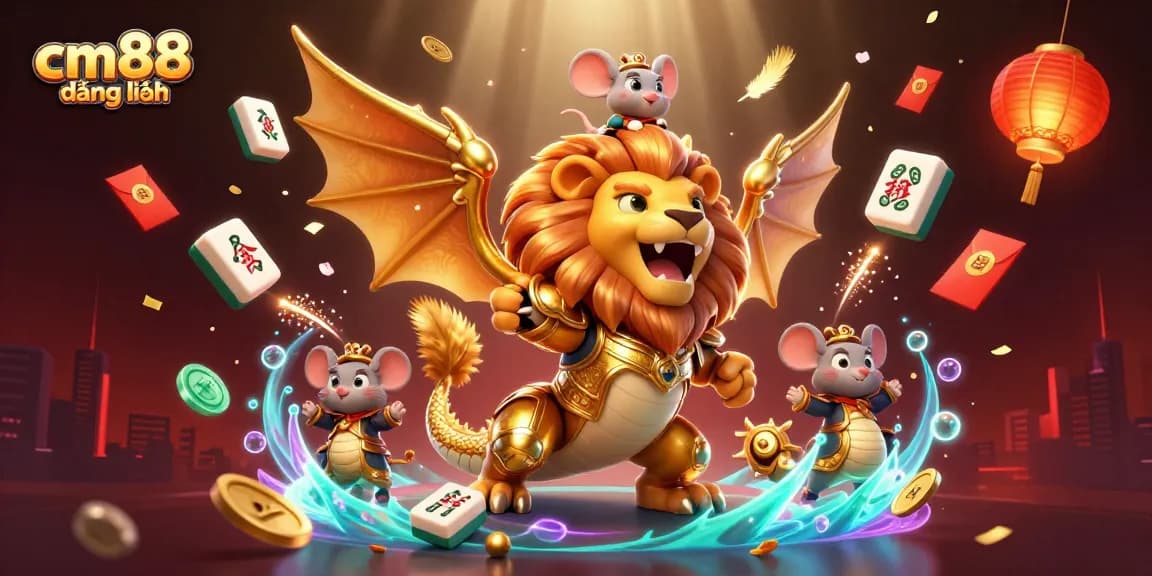 Experience the excitement of cm88 đăng nhập with a roaring chimera and festive casino elements.