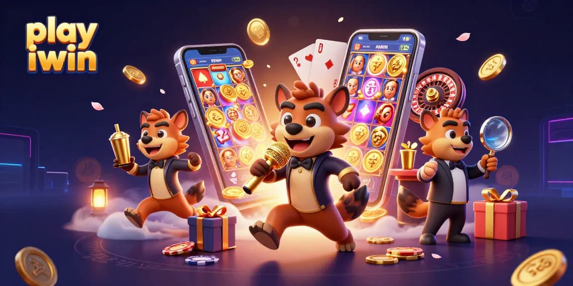 Play iwin through a vibrant 3D casino scene featuring hyenas in action.