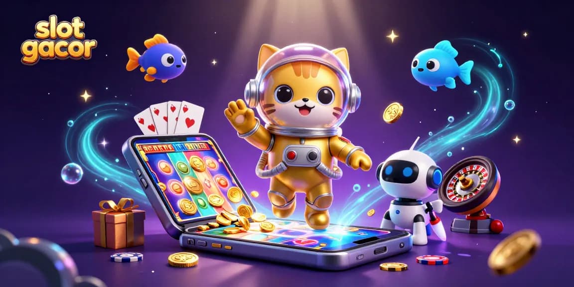 Engage with slot gacor excitement through a vibrant 3D scene full of dynamic casino elements and characters.