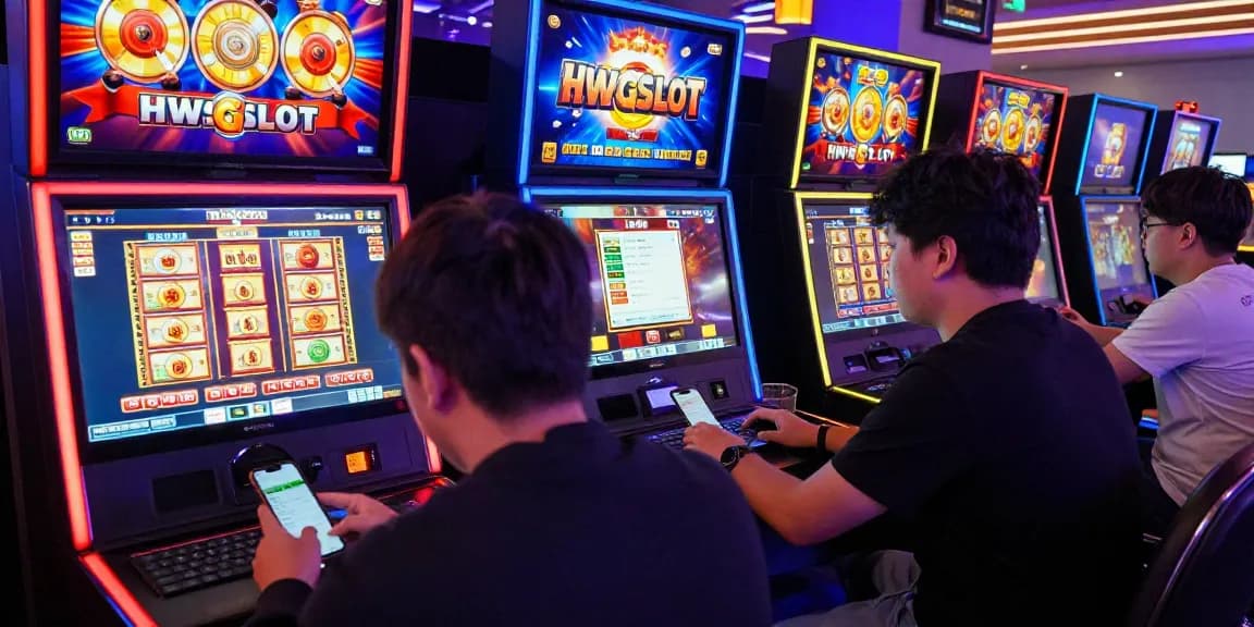 Engaged players experiencing HWGSLOT's vibrant online casino gaming atmosphere.