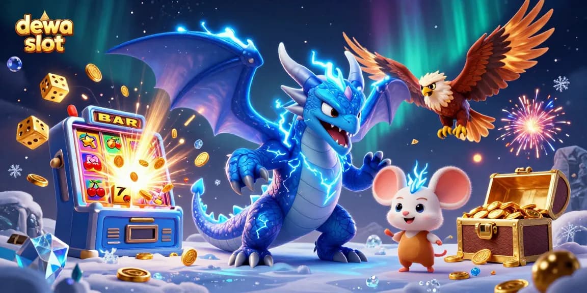Experience excitement with dewa slot in this rich casino-themed 3D illustration featuring vibrant elements.