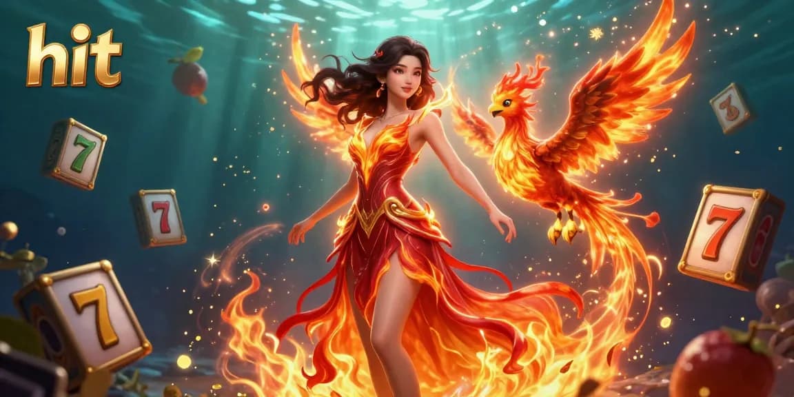 Hit gameplay features 3D slot elements, with an Asian woman in a fiery gown, enhancing gaming excitement.
