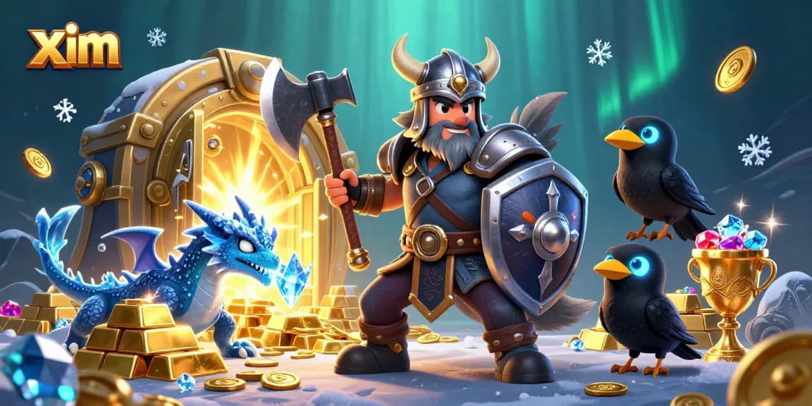 Engage in thrilling games with xim as the Viking wolf warrior defends treasures in a vibrant casino world.