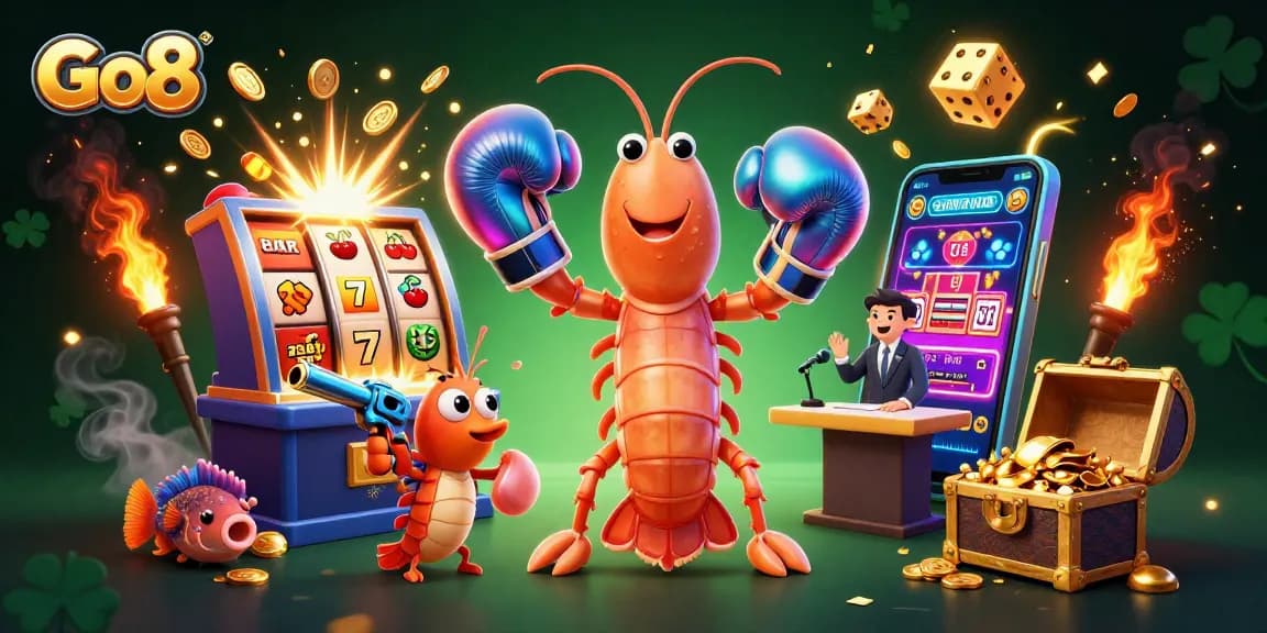 Spin to win at Go8 with vibrant 3D casino characters and a jackpot explosion!
