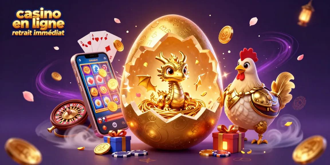 Jouez sur un casino en ligne retrait immédiat et admirez le dragon doré et les jeux autour d'eux.