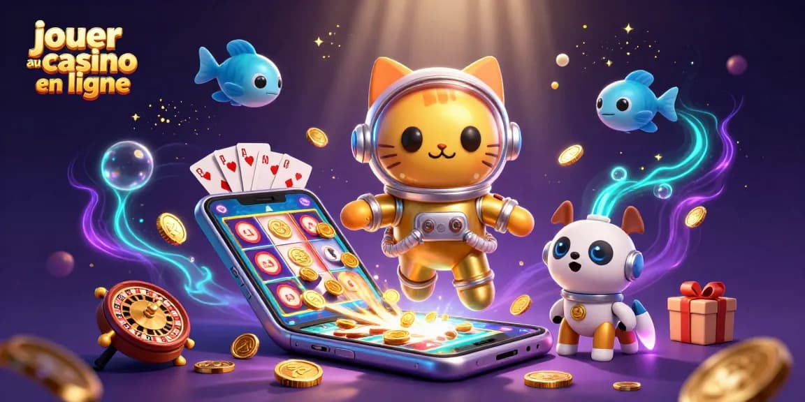 Jouer au casino en ligne avec des personnages de chat astronaute et un chien robot dans un univers coloré.