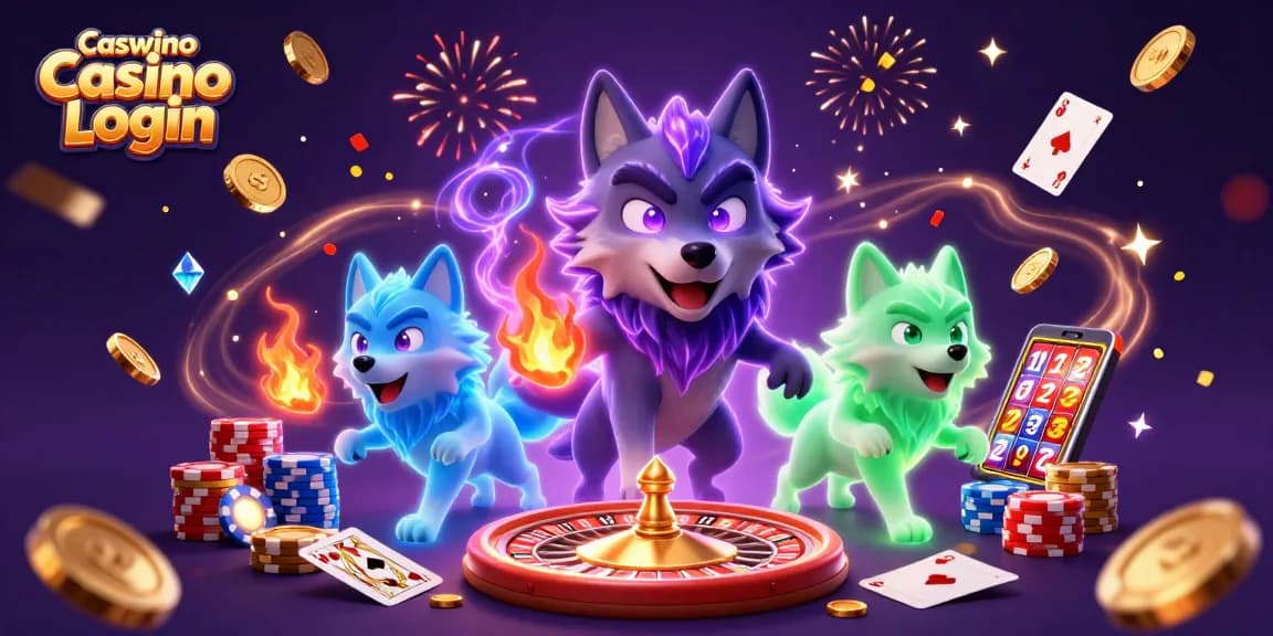 Experience seamless access to Caswino Casino Login with lively gaming elements and vibrant 3D visuals.