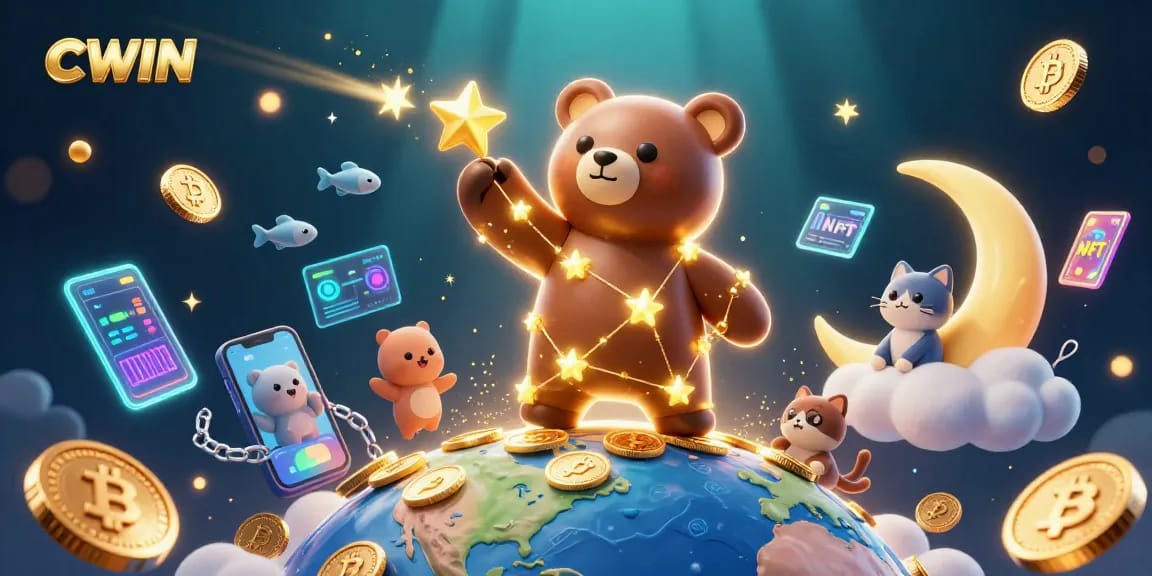 CWIN engages players with exciting slots and jackpot opportunities in a vibrant 3D casino illustration.