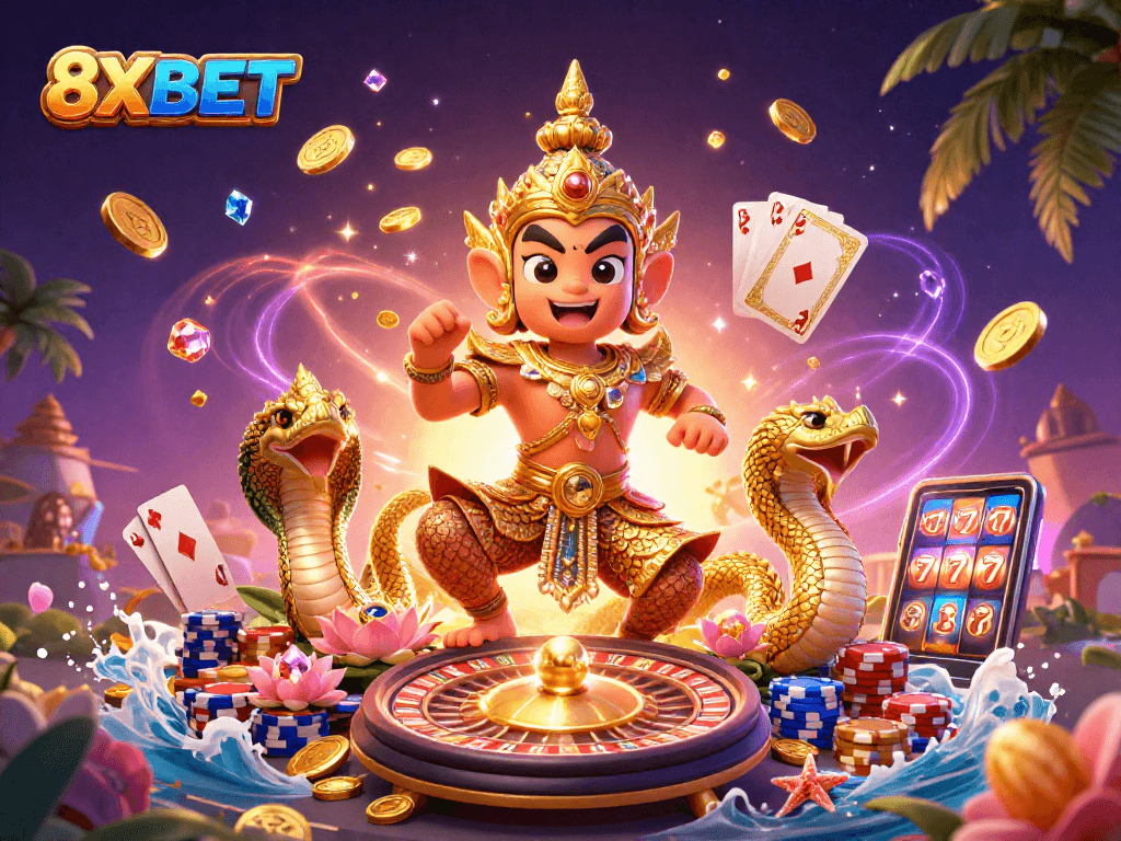 Experience thrilling gameplay at 8XBET with captivating guardians and vibrant casino elements.