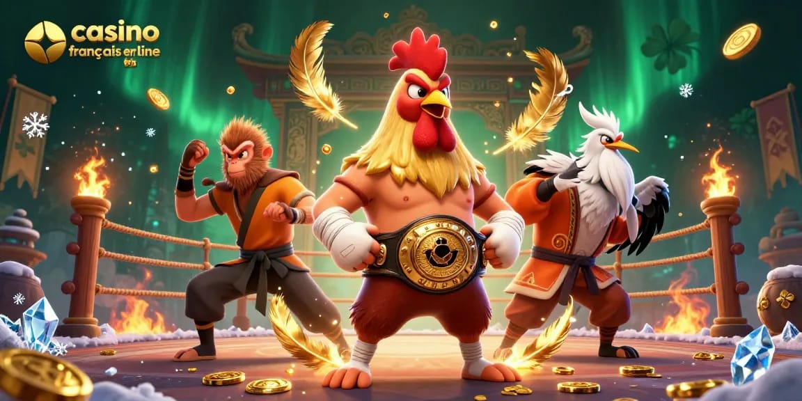 Jouez au casino français en ligne avec des personnages dynamiques dans une scène immersive pleine d'énergie.