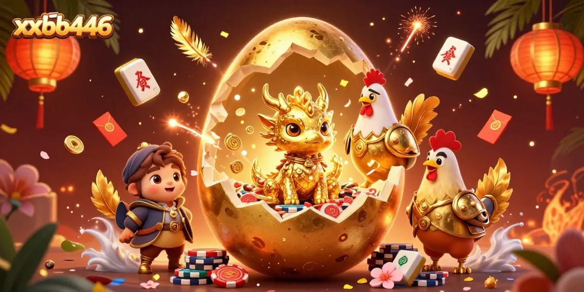 Experience thrilling gameplay at xxbb446 with a golden dragon revealing poker chip treasures in a festive casino scene.