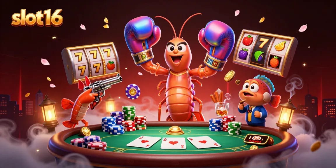 Engage in thrilling gameplay at slot16 with an energetic illustration depicting vibrant slot reels and dynamic characters.