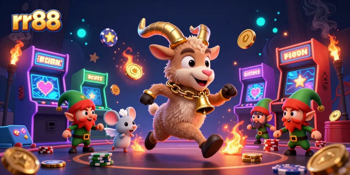 rr88 showcases a lively horror-themed casino with cartoon characters in a vibrant, playful scene.