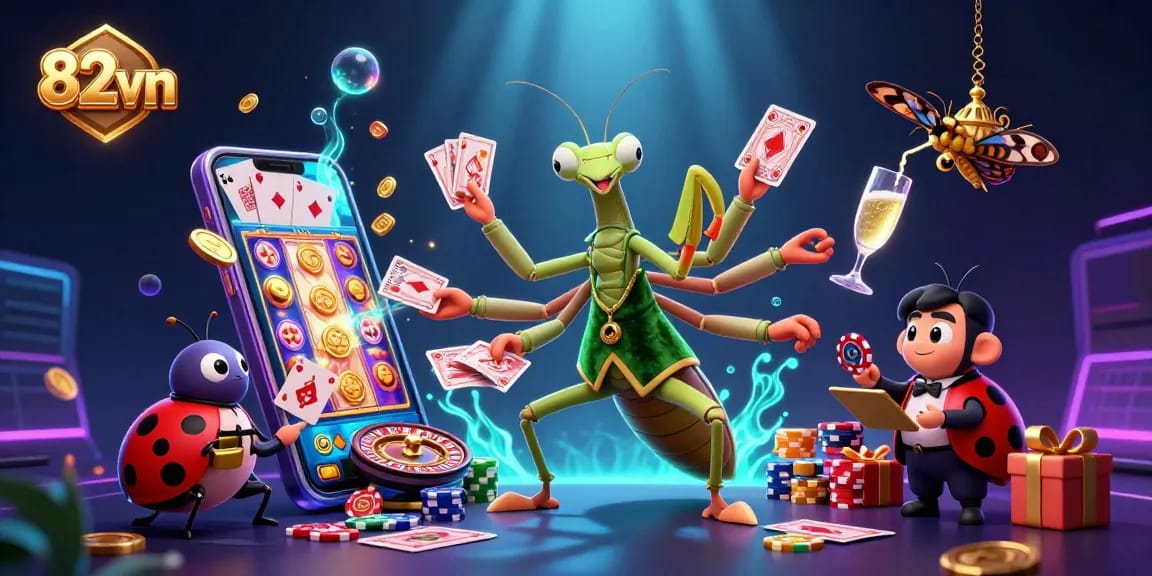 Engage in thrilling gambling action with 82vn in this vibrant, immersive casino illustration.