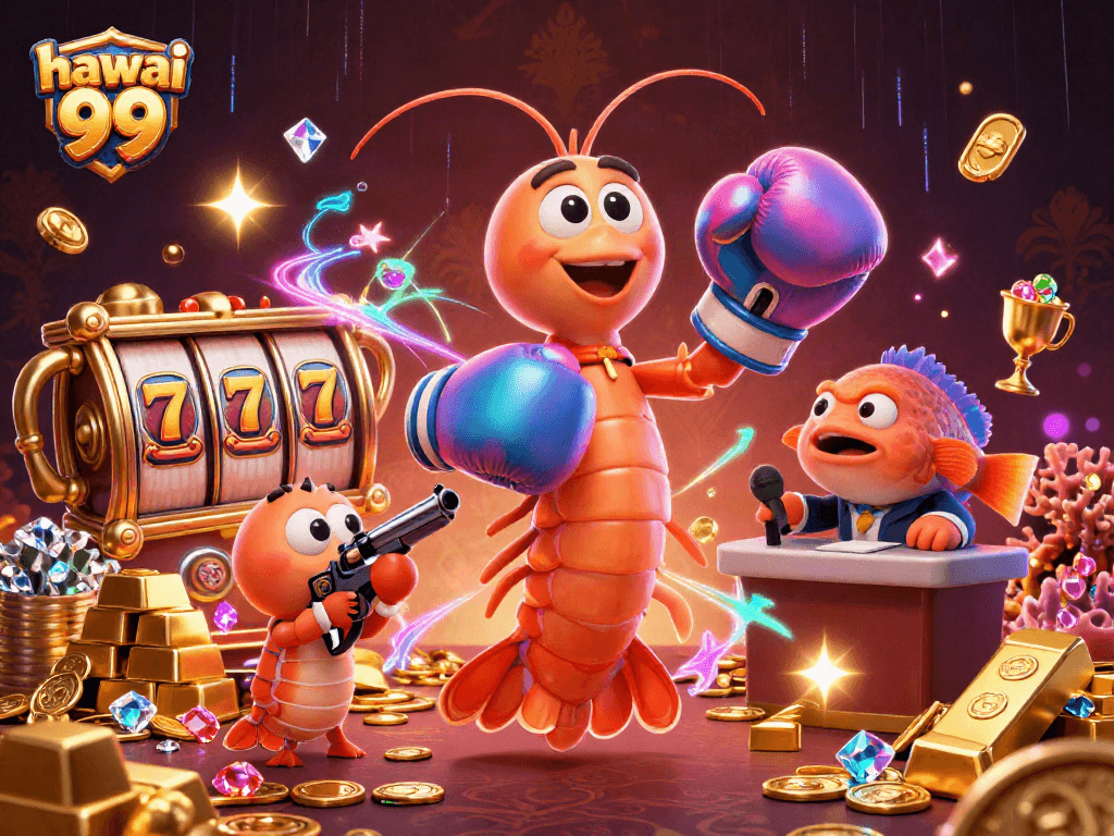Experience the excitement of hawai 99 with vibrant casino-themed 3D illustration and dazzling treasures.