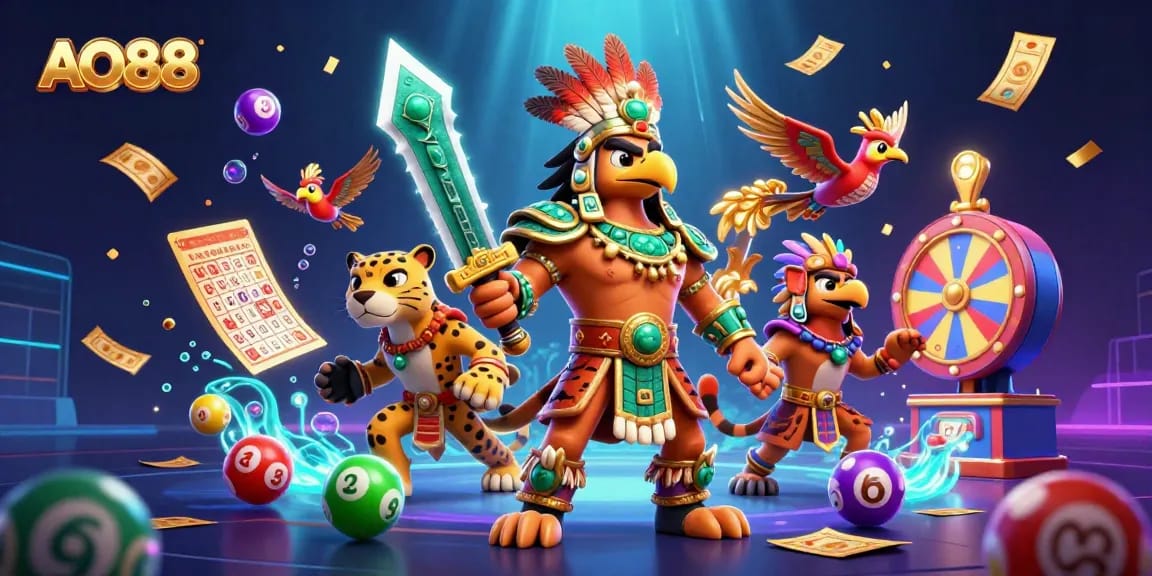 Engage in thrilling gameplay at AO88 with vibrant lottery elements and dynamic 3D characters.