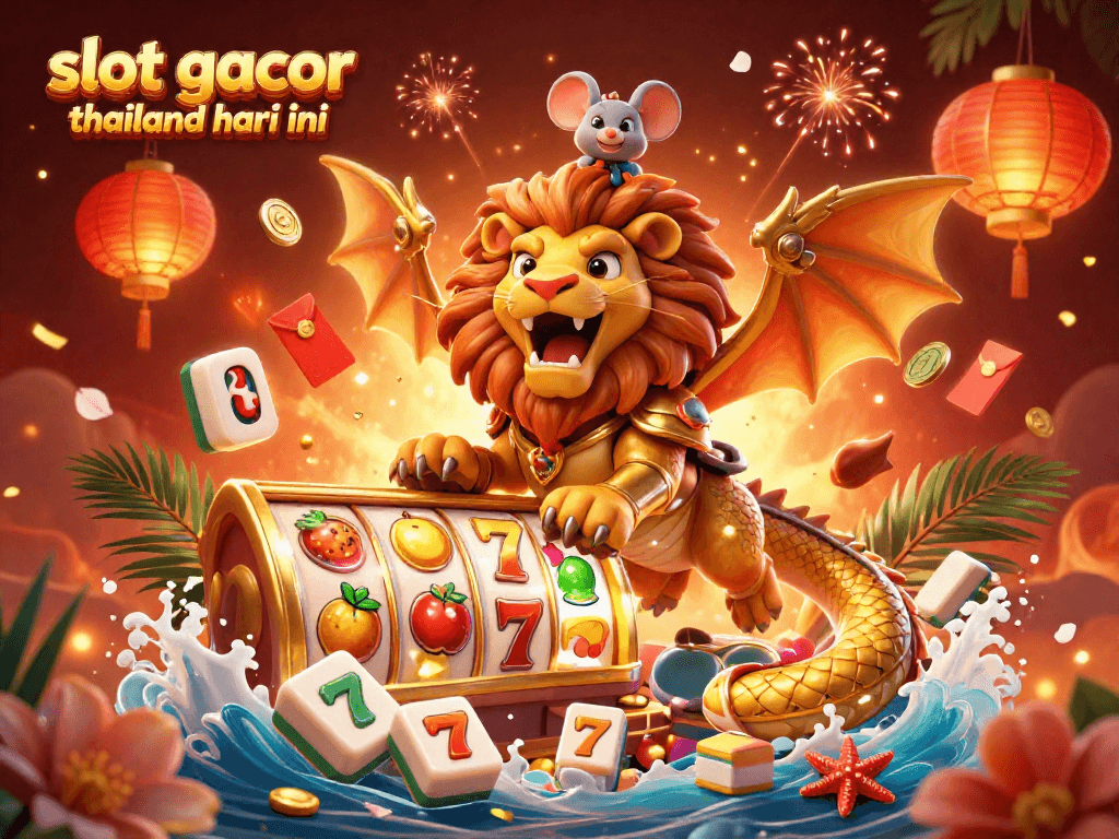 Experience the thrill of slot gacor thailand hari ini with vibrant slot reels, sparkling coins, and festive elements.