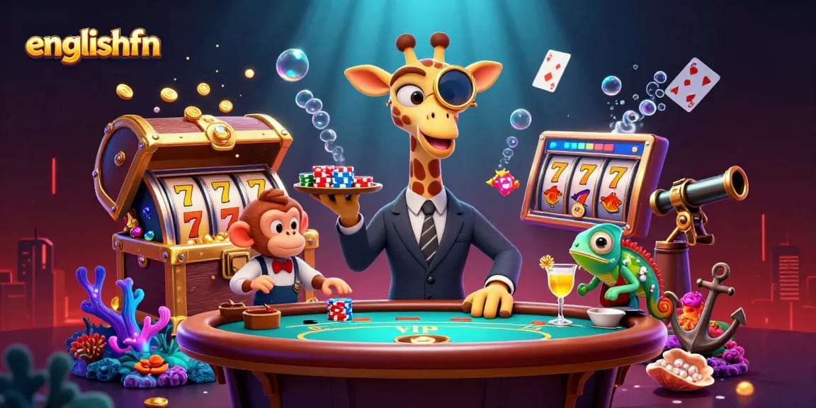 Experience thrilling gameplay with englishfn's vibrant casino illustration of a giraffe playing poker.