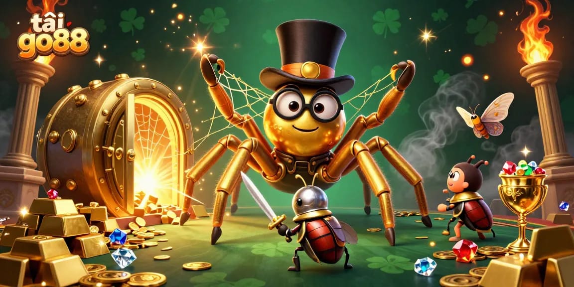 Experience the thrill of tải go88 with a dynamic, vibrant casino-themed illustration filled with treasures and excitement.