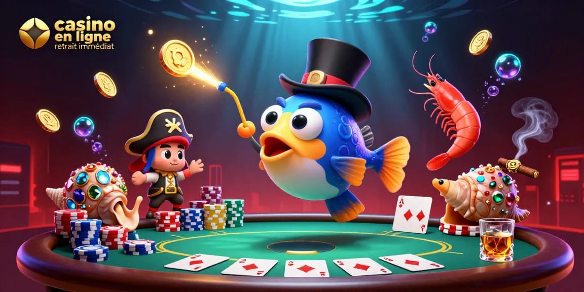 Casino en ligne retrait immédiat avec des personnages de dessin animé dans une illustration 3D dynamique