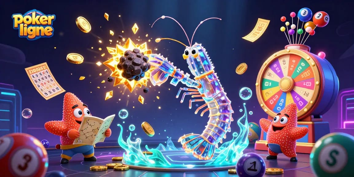 Engagez-vous dans le poker en ligne avec des expériences colorées, des jetons dorés et des variations de jeu.