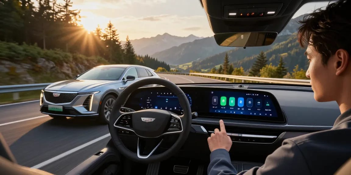 The Cadillac Lyriq's driving modes and their impact on range and battery usages during a scenic drive.