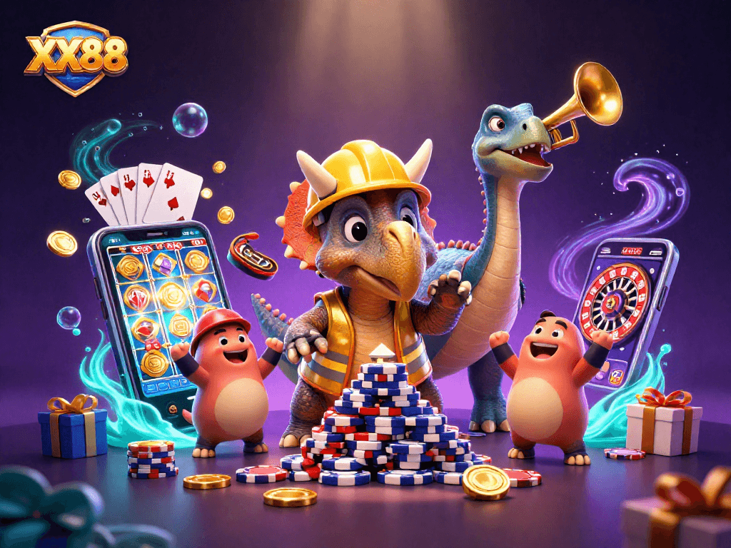 Experience winning moments with XX88 in a vibrant casino scene filled with games and excitement.