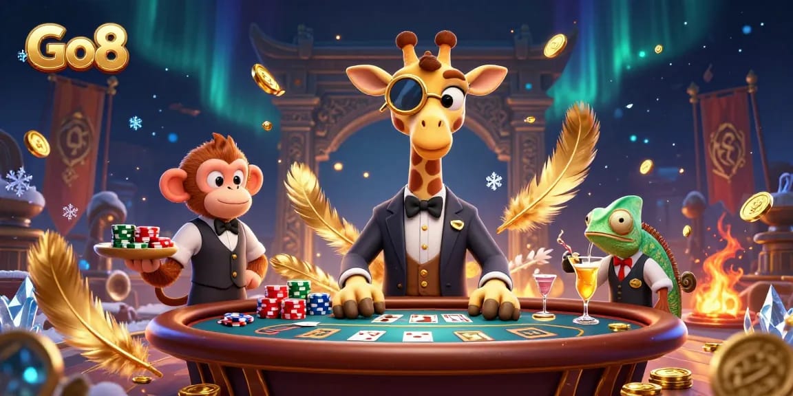 Engage in exciting Poker action at Go8 with vibrant characters and rich casino elements.
