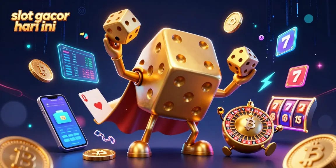 Experience the thrill of slot gacor hari ini with vibrant 3D visuals showcasing dynamic gambling elements.