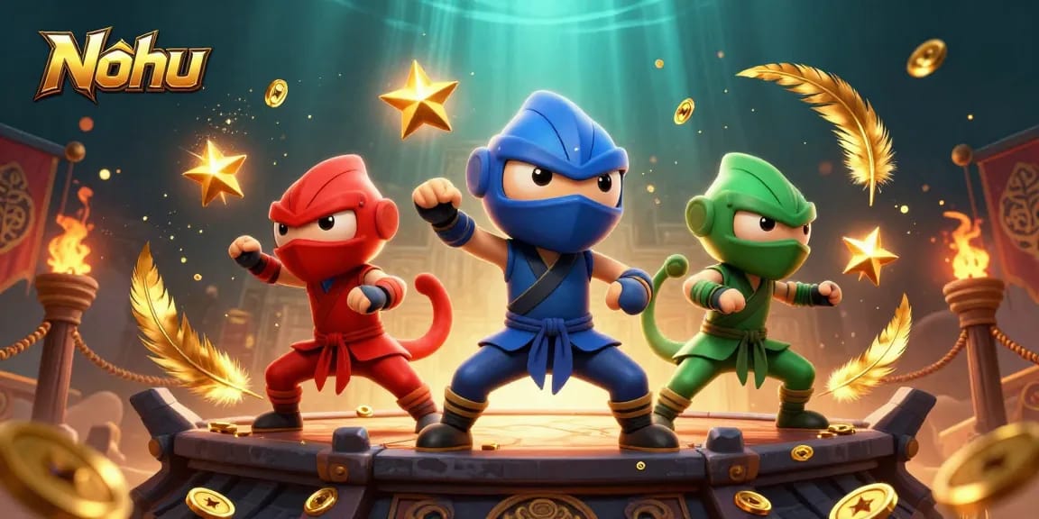 Nohu showcases a vibrant scene with synchronized chameleon ninjas amidst a casino-themed atmosphere, perfect for thrilling gameplay.