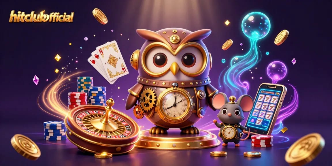 Engage with hitclubofficial's thrilling casino experience filled with vibrant 3D illustrations of slot machines and poker games.