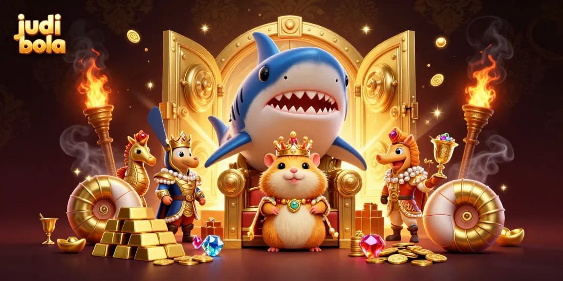 Experience the thrill of judi bola with a vibrant 3D illustration featuring a hamster king and treasure.