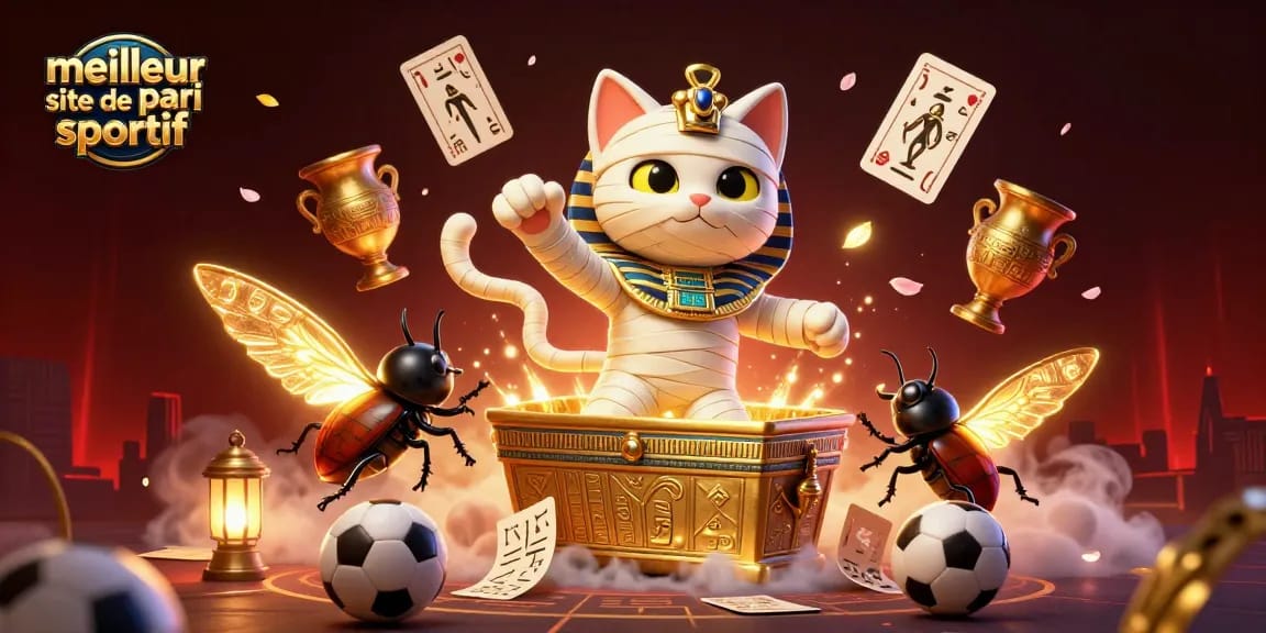 Les paris sportifs de qualité sur le meilleur site de pari sportif avec un chat momie égyptien et des éléments de jeu