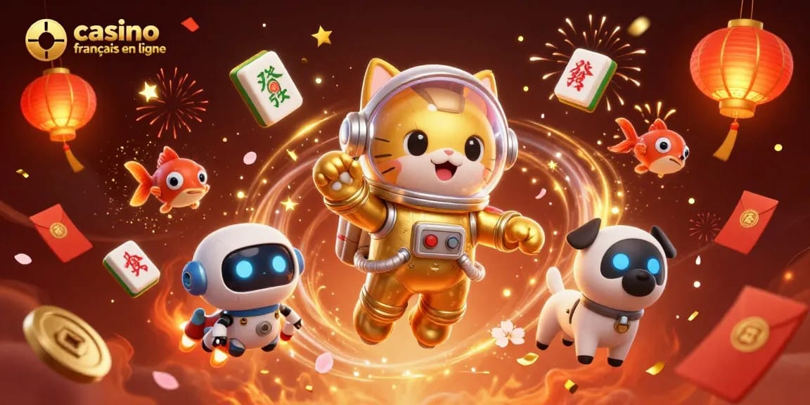 Jouez et gagnez au casino français en ligne avec un chat astronaute et son chien robot.