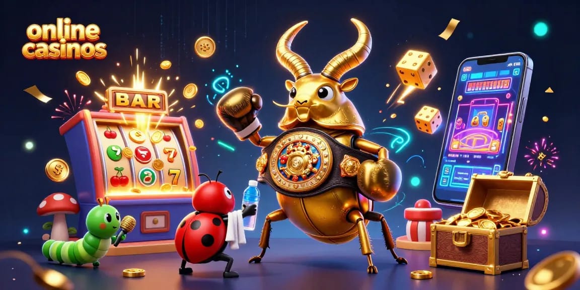 Experience the thrill of online casinos with dynamic characters and vibrant gaming elements in an exciting 3D illustration.