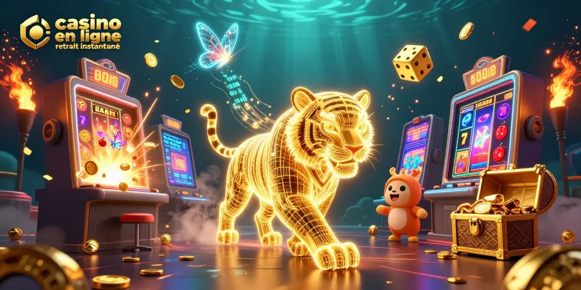Affichez votre jackpot avec casino en ligne retrait instantané dans un paysage de casino numérique animé.