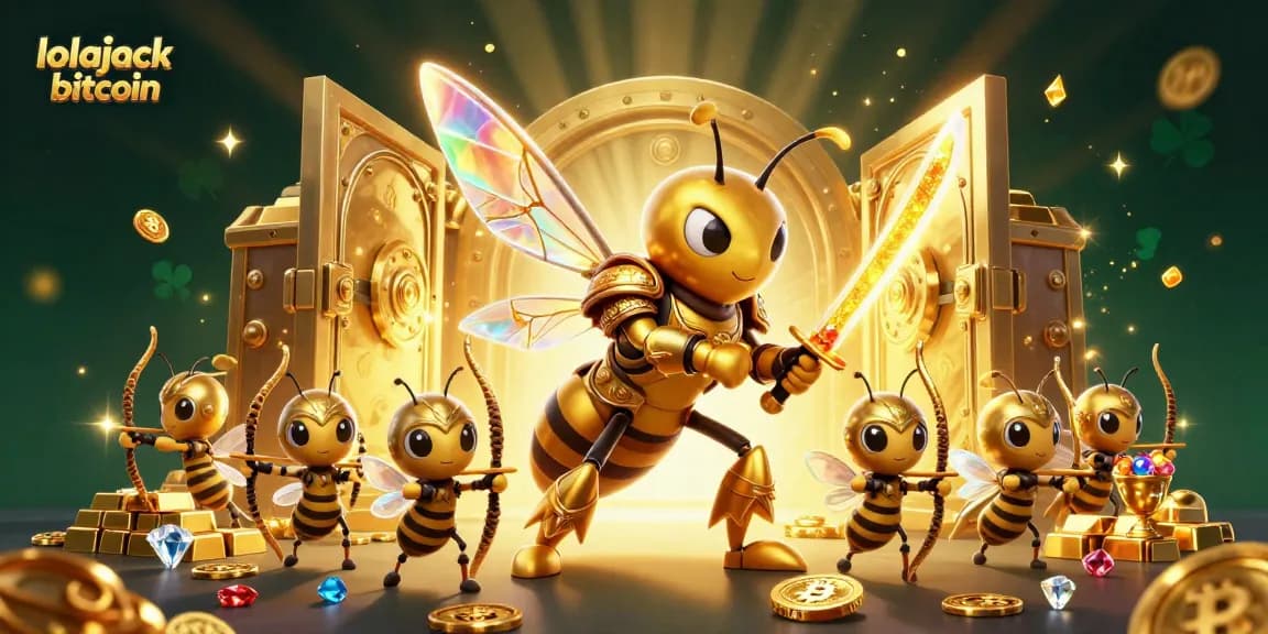 Engage with the lolajack bitcoin theme through a dynamic illustration of a samurai hornet leading a treasure hunt featuring Bitcoin.