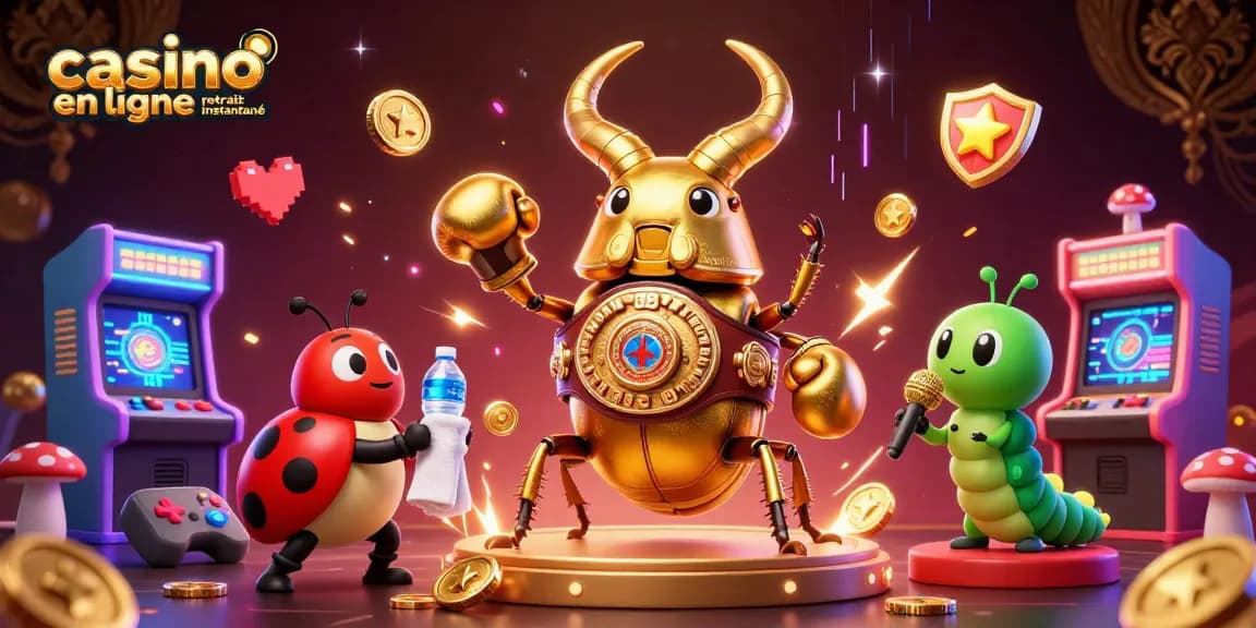 Actions de gains instantanés au casino en ligne avec retrait instantané illustrées par des insectes colorés