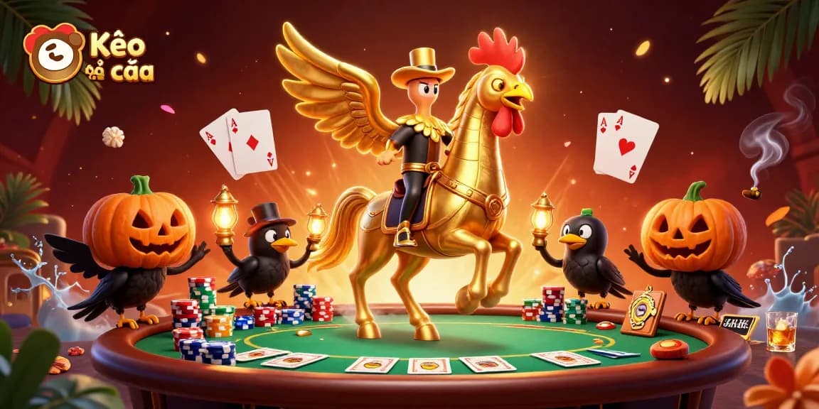 Experience Kèo nhà cái with a vibrant scene featuring a golden rooster navigating a bustling casino.