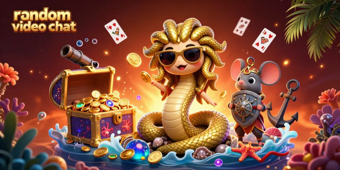 Engage in random video chat with vibrant characters in a lively casino-themed scene.