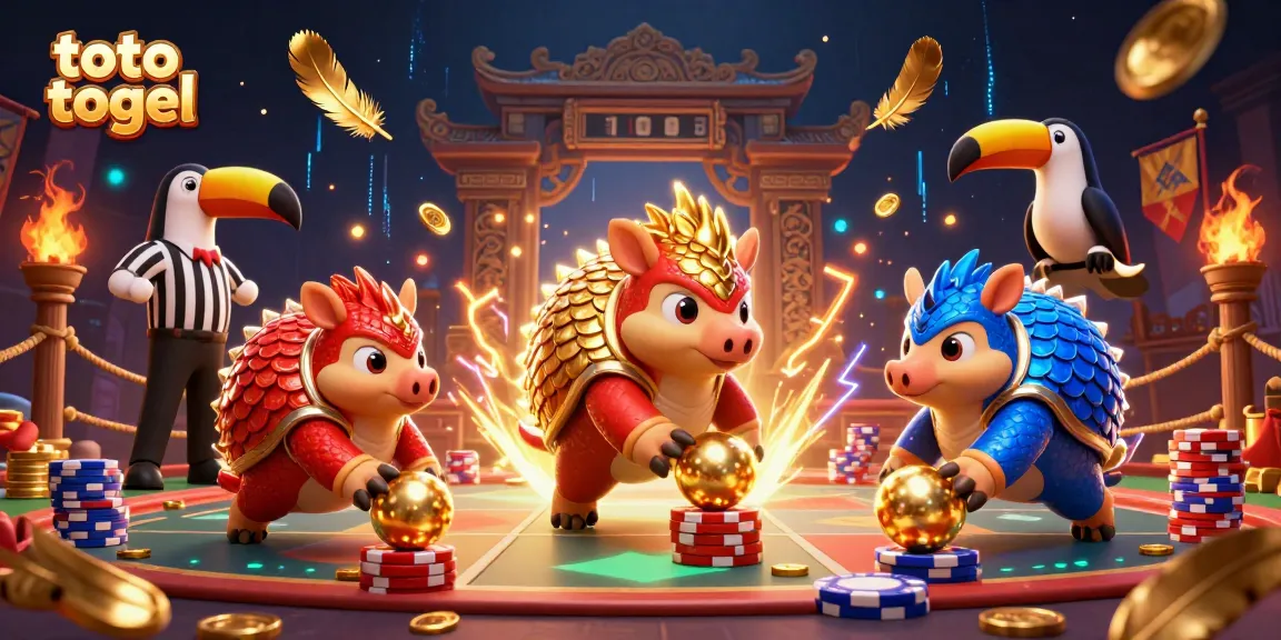 Engage with thrilling toto togel action as rival pangolins bowl through poker chips in an exciting casino scene.