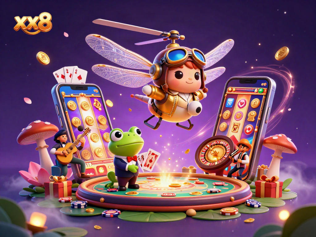 Experience the thrill of xx8 with vibrant casino elements and engaging characters in a dynamic scene.