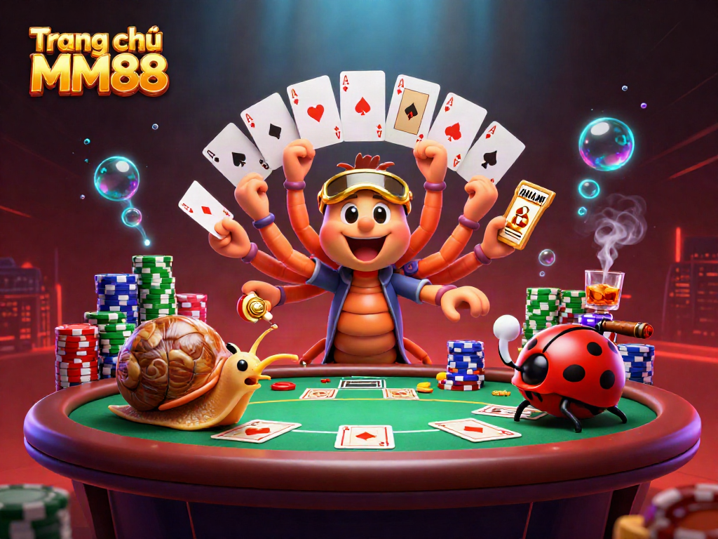 Engage with thrilling actions at Trang chủ MM88, showcasing vibrant casino elements and characters.