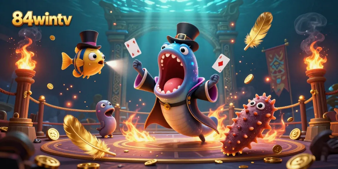 Experience thrilling magic tricks with 84wintv in this lively casino-themed underwater scene.