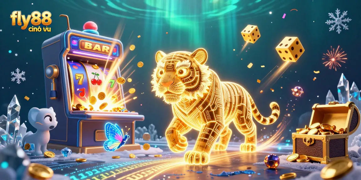 Immerse in the fly88 chính thức digital casino experience featuring a neon tiger and dynamic game elements.