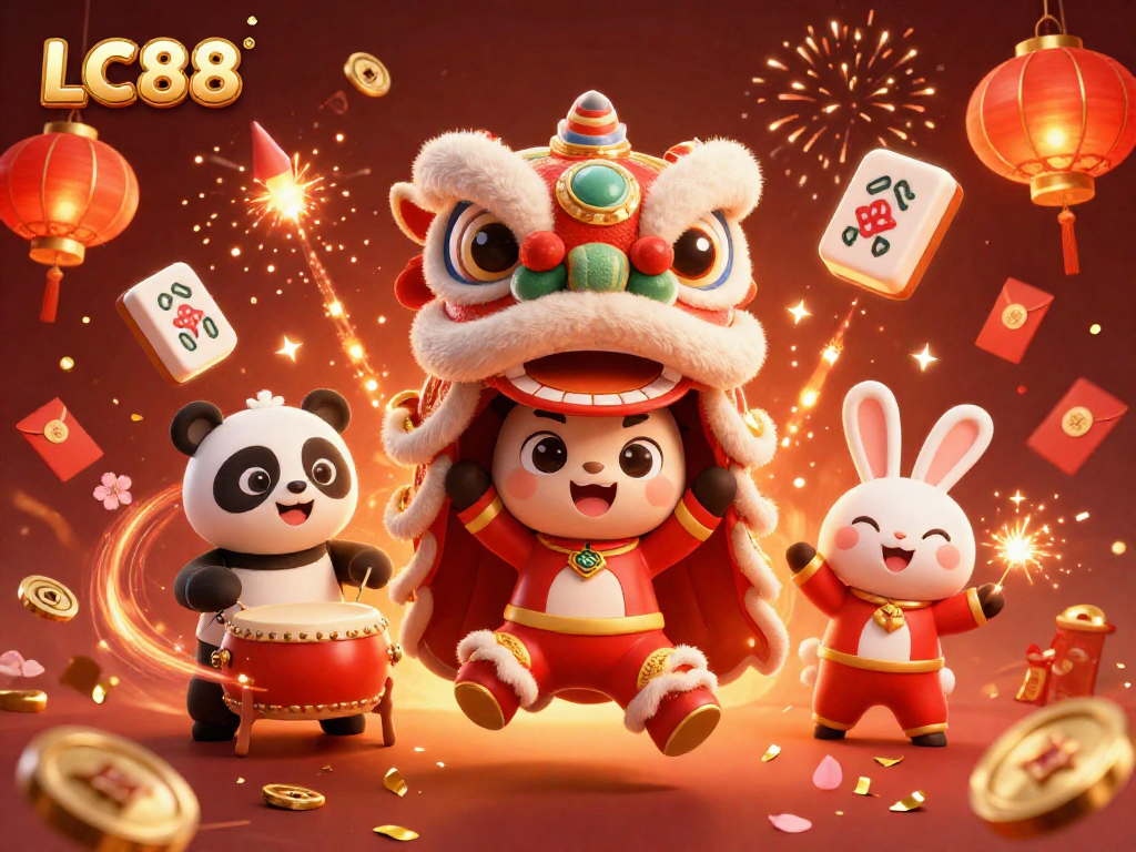 Experience the thrill of LC88 gaming with a vibrant celebration of luck and fortune in a colorful 3D illustration.