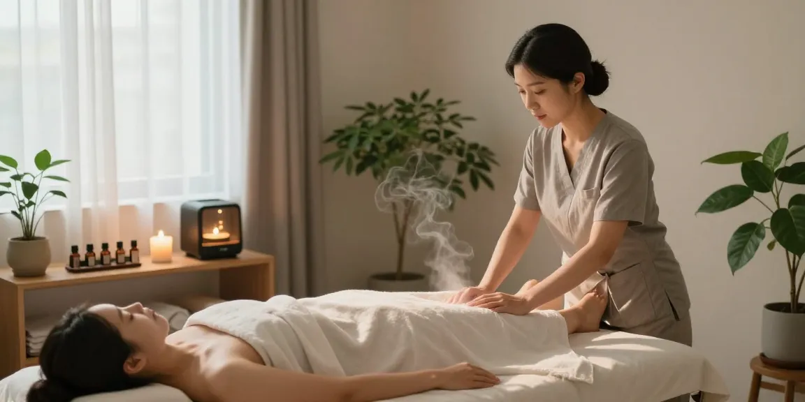 Relaxing 용산출장안마 treatment in a serene wellness studio with soothing elements.