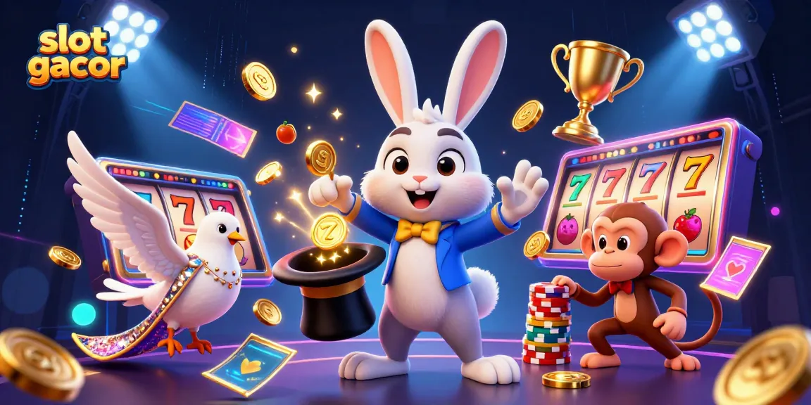 Experience slot gacor magic with a 3D cartoon magician pulling coins, featuring exciting casino elements.